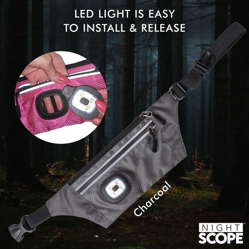 Night Scope Reflective Sling/Fanny Pack with Removable Rechargable LED Light - Charcoal