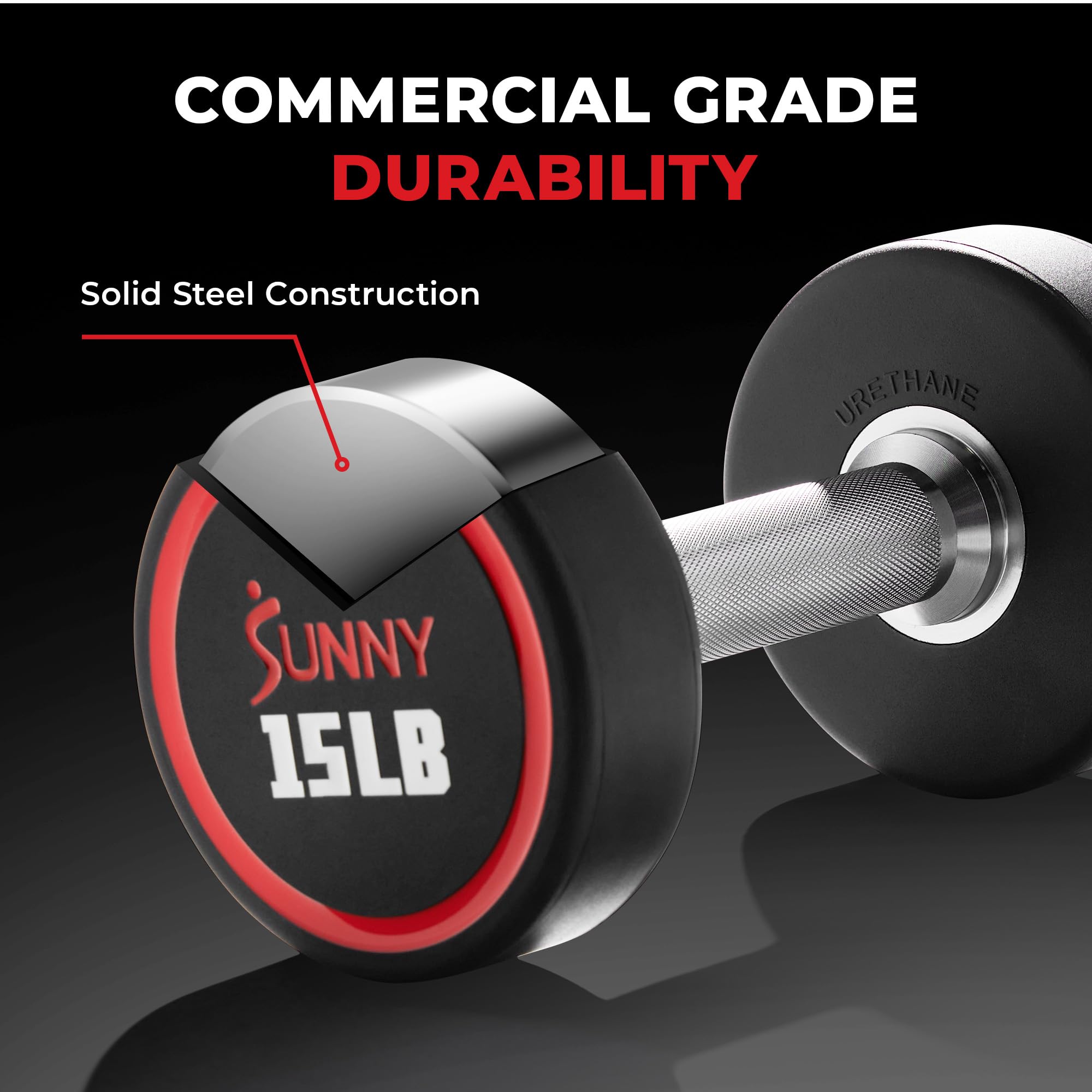 Sunny Health & Fitness Premium Polyurethane Commercial Grade Round Dumbbells with Diamond Knurled Handle, Durable Strength Training Equipment for Home Gym, 35-Pound (Single) - SF-DB02-35