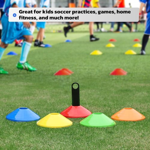 GHB Soccer Cones - Agility Training Field Markers | 25/50/100 Pack with Drills Guide