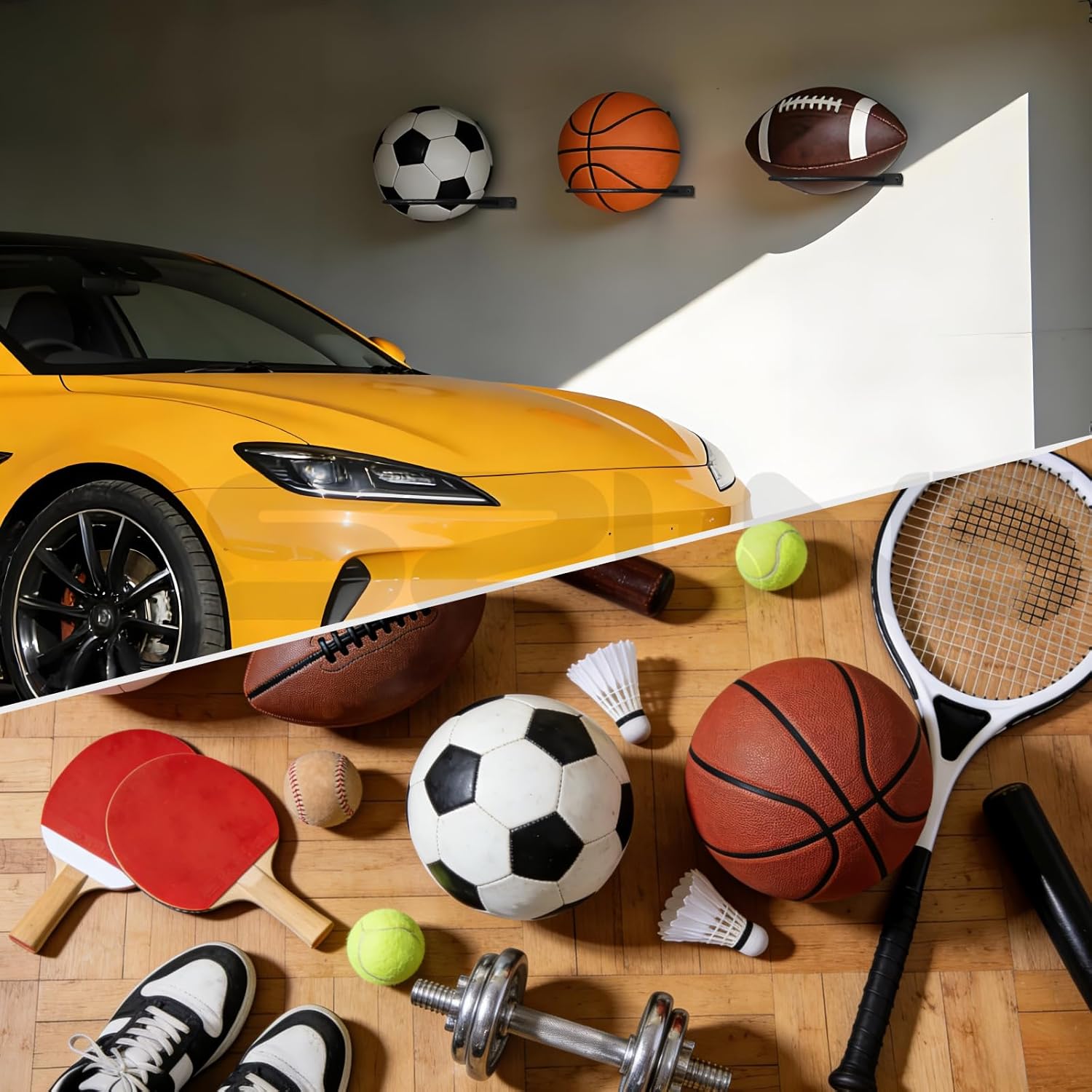 Skiennix Basketball Holder - Wall Mount Storage Rack for Balls | Universal Metal Design, Black Finish