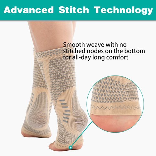 INDEEMAX Ankle Brace - Copper Infused Compression Sleeve for Pain Relief | Skin Silver, Size M