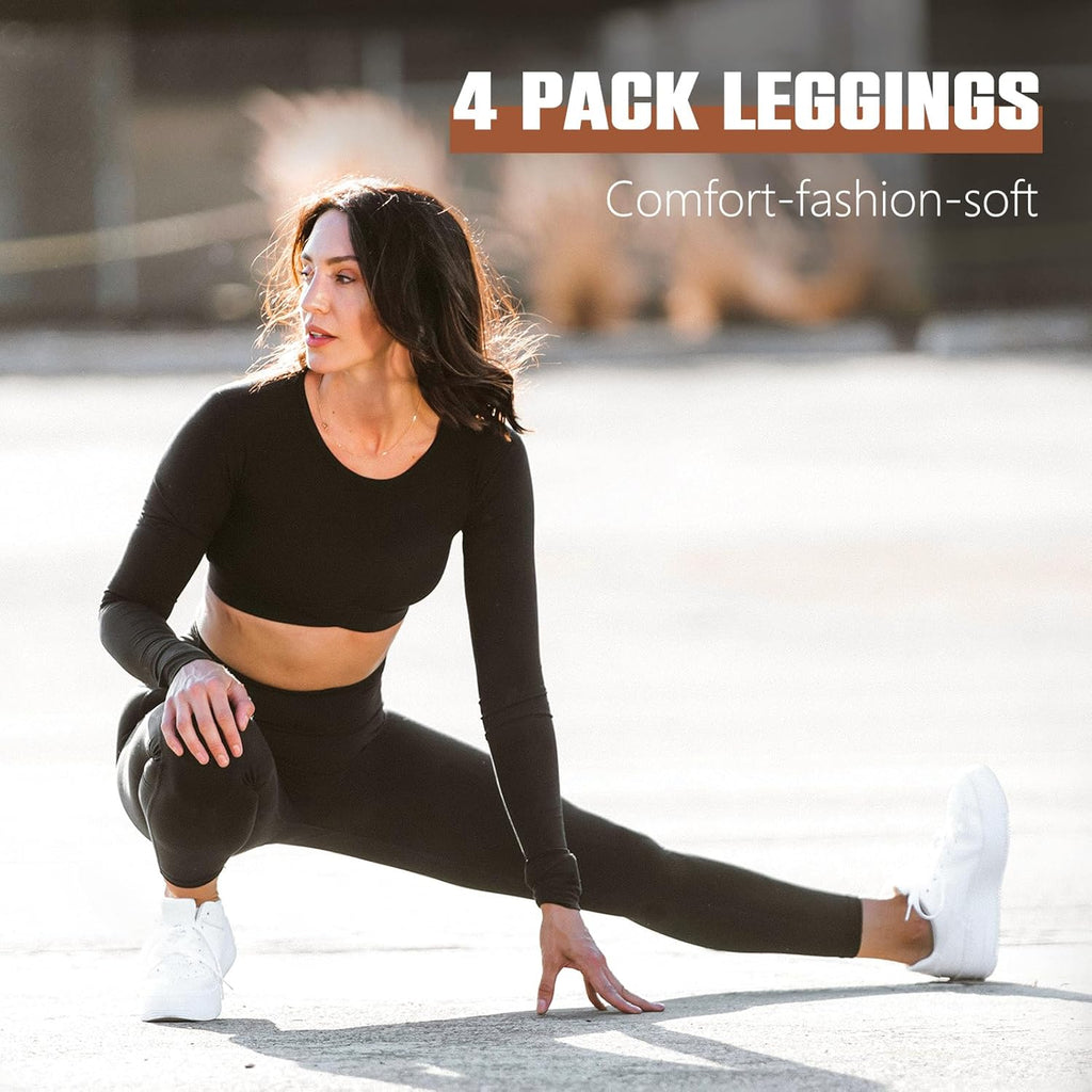 SINOPHANT Leggings for Women - Buttery Soft High Waisted Full Length Yoga Pants | 4 Pack Athletic Wear