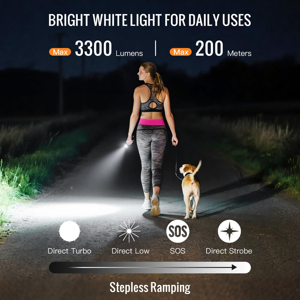 sofirn SR23 3300 Lumens EDC Flashlight USB C Rechargeable, Bright LED Flashlight with UV Light, High Lumens Portable Handheld Dual Sources Pocket Light for Outdoor, Checking, Working, Emergency