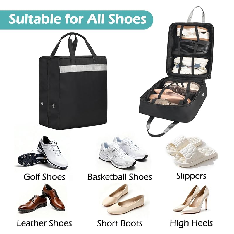 Black Travel Shoe Bags – 13.58 x 9.45 x 16.73in, 2-Compartment, Nylon, ZHIERNA