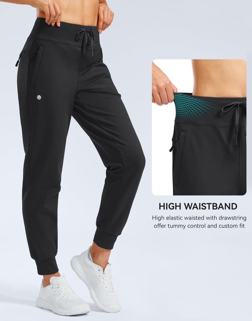 G Gradual Women's Fleece Lined Joggers Water Resistant Hiking Pants High Waisted Winter Thermal Sweatpants 3 Zipper Pockets(Black,M)