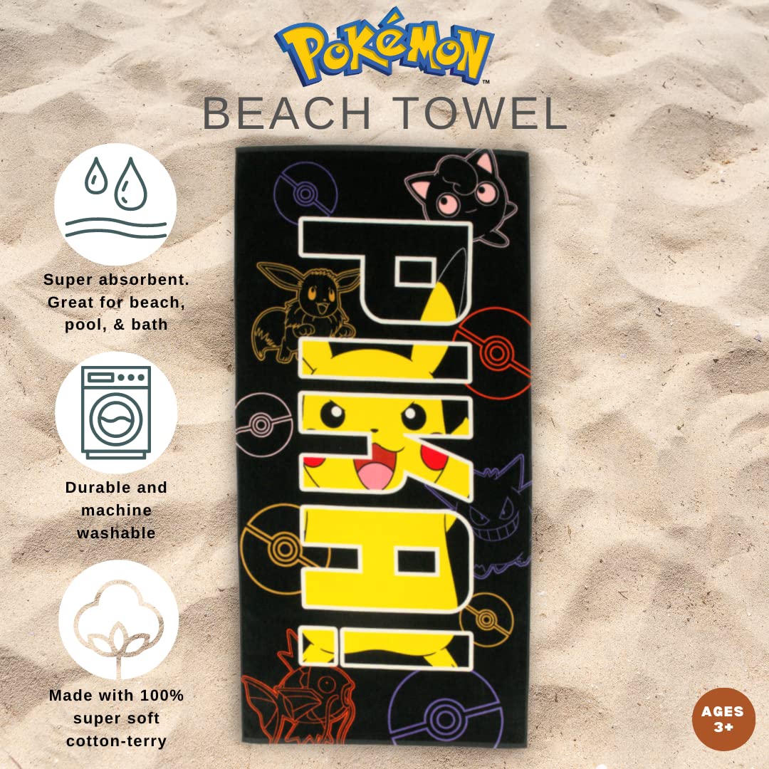 Pokémon Pikachu Anime Super Soft Cotton Bath/Pool/Beach Towel, 60 in x 30 in, (Official Licensed Pokémon Product) by Franco Collectibles