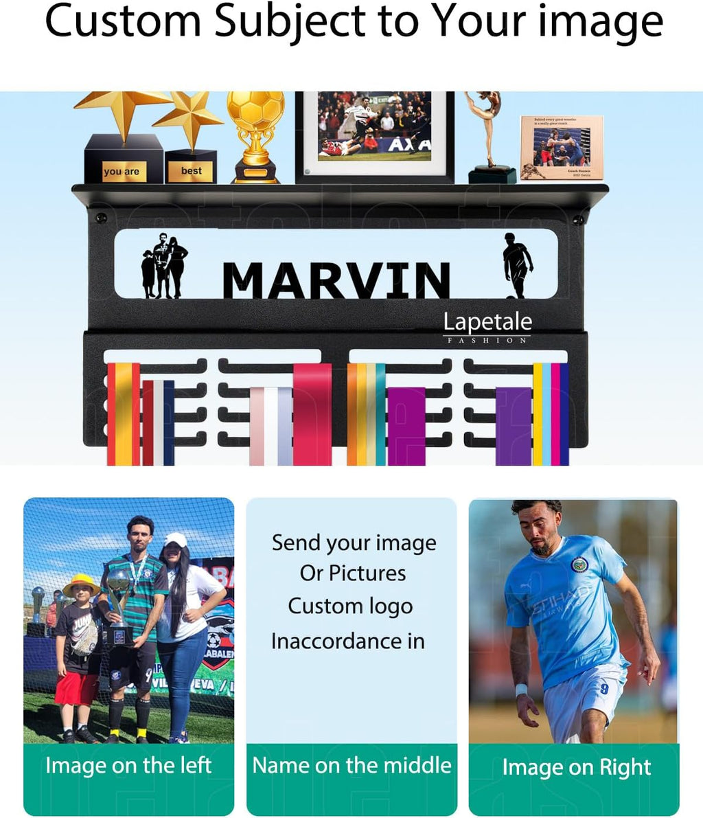 Skiennix Personalized Medal Holder - Custom Name Display Rack for 63 Awards Ribbons | Wall-Mounted Metal Hanger for Athletes