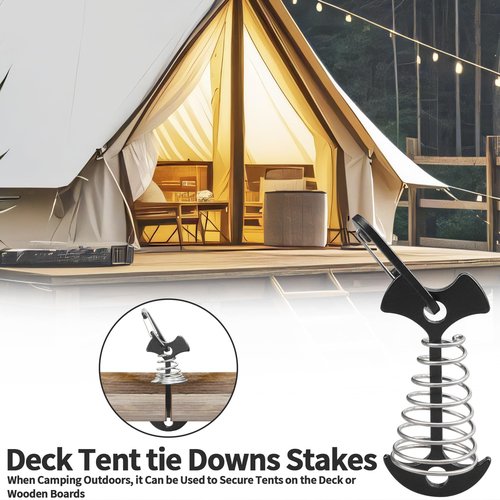 12 Pack Deck Anchors Pegs with Carabiners - Aluminum Rope Tensioner; Tent Tie Down Stakes, Windproof Canopy Tent Anchors, Outdoor Camping Accessories