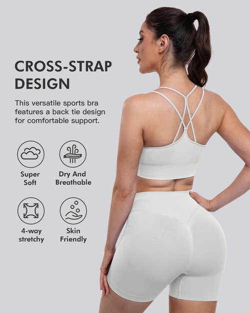CHRLEISURE Sports Bras for Women, 4 Packs Padded High Support Workout Yoga Seamless Criss-Cross Racerback Bras(BlackNavyLGreyPink, M)