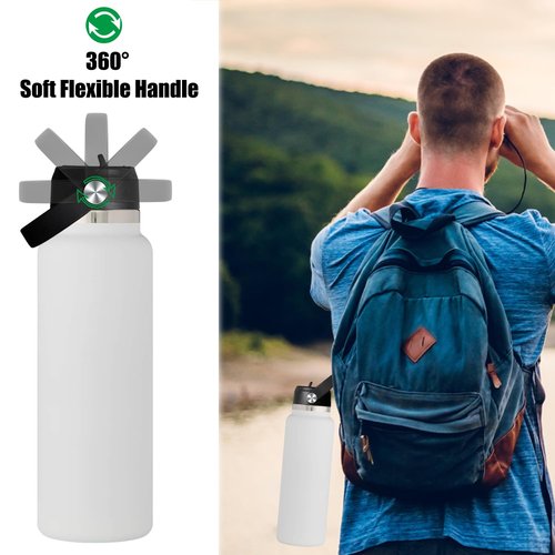 Acemoo Straw Lids for Hydroflask Wide Mouth 32 oz 40 oz, Replacement Leak Proof Straw Cap with Flex Handle, BPA Free Easy Sip Lid for Hydro Flask 16 18 64 oz Bottles - ‎2 Set of Black