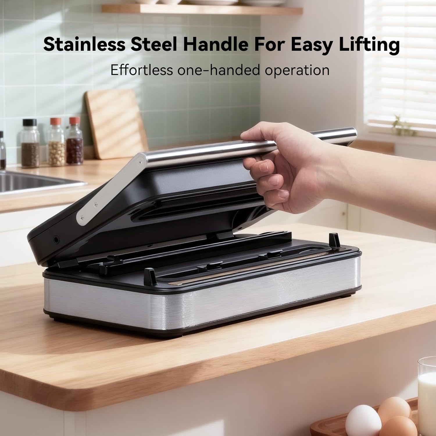 Skiennix Vacuum Sealer - Powerful 95kPa Fully Automatic 10-in-1 Food Sealer with Built-in Cutter & Roll Storage