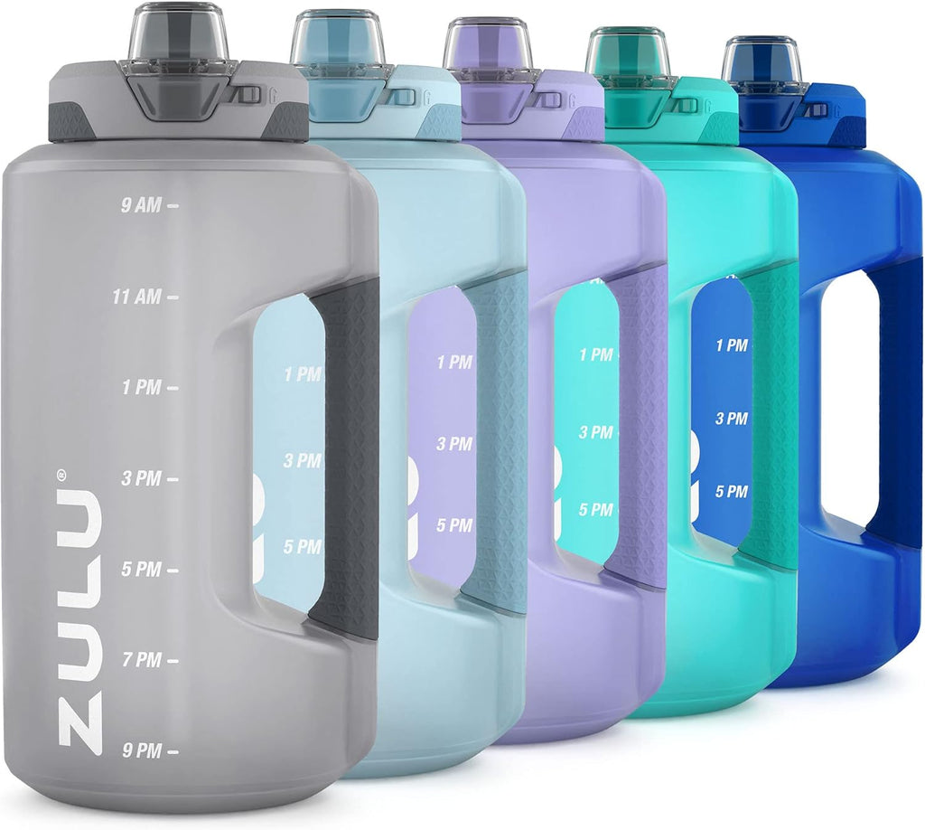 ZULU Goals 64oz Half Gallon Water Bottle - Leak Proof, Time Marker & Straw | Grey Reusable Jug for Gym & Outdoors