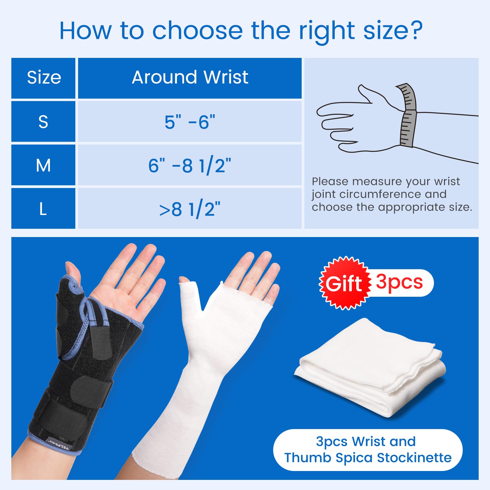 Velpeau Carpal Tunnel Wrist Brace with Thumb Stabilizer Night Support, Completely Stabilizes Wrist Thumb Joint, Pain Relief for Tendonitis, De Quervain's Tenosynovitis, Arthritis (Reg, Right Hand, M)