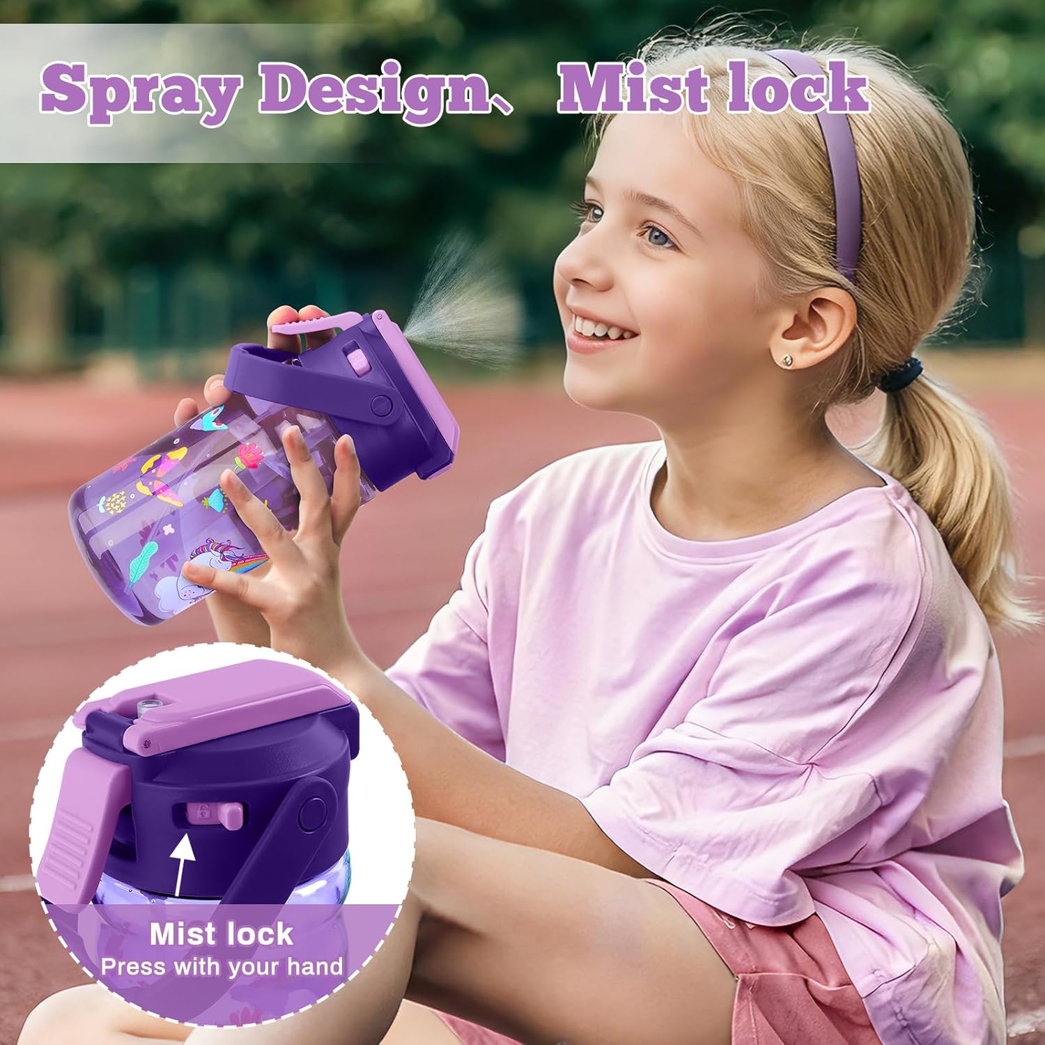 Skiennix 20oz Kids Water Bottle - Leak-Proof Design with Straw, Pop-Up Spout & Detachable Strap - Unicorn