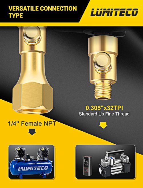 Locking Presta Schrader Air Chuck - Dual Head Pump Nozzle with 1/4" F-NPT Quick Connect for Bike Tires