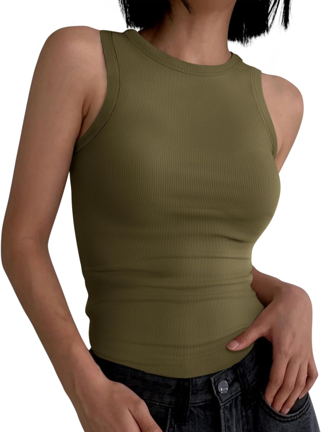 ANRABESS Women's Sleeveless High Neck Tank Top - Casual Slim Fit Ribbed Shirt for Summer Fashion