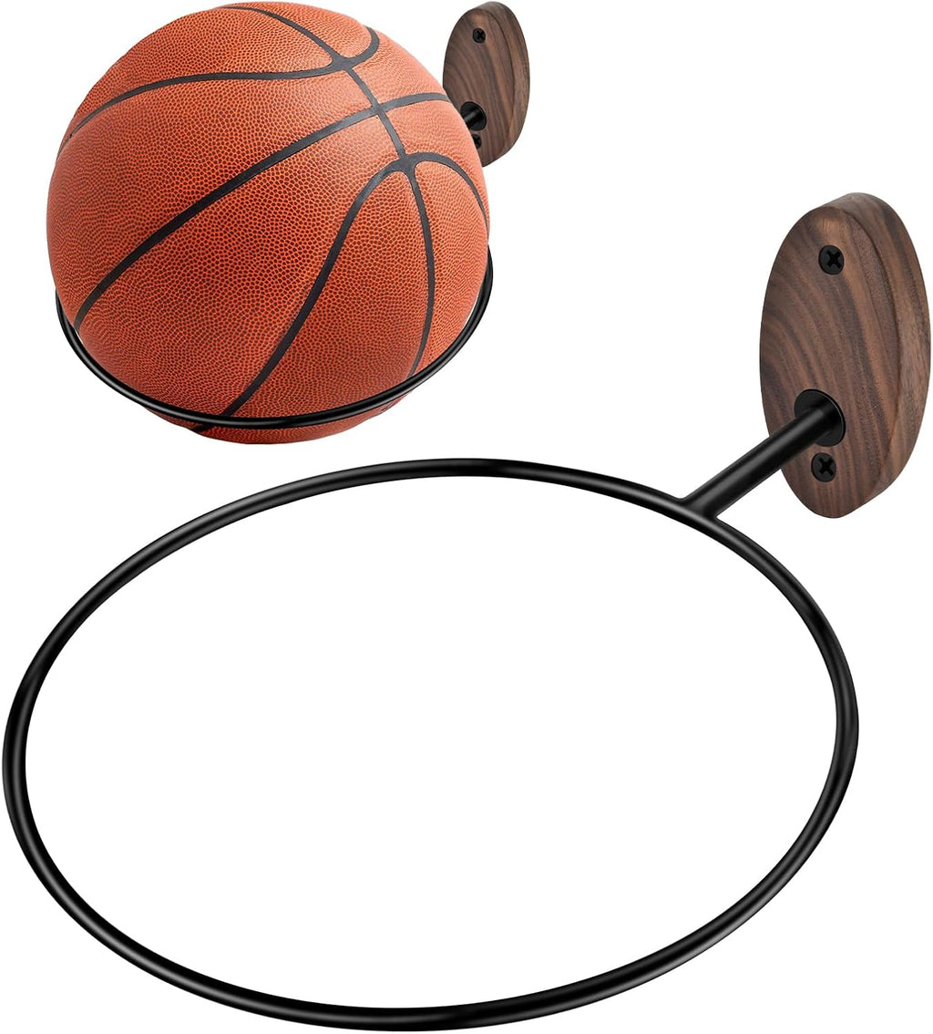 Skiennix Basketball Holder Wall Mount - Stylish Black Walnut Storage for Basketball, Football & More | 4 Pack