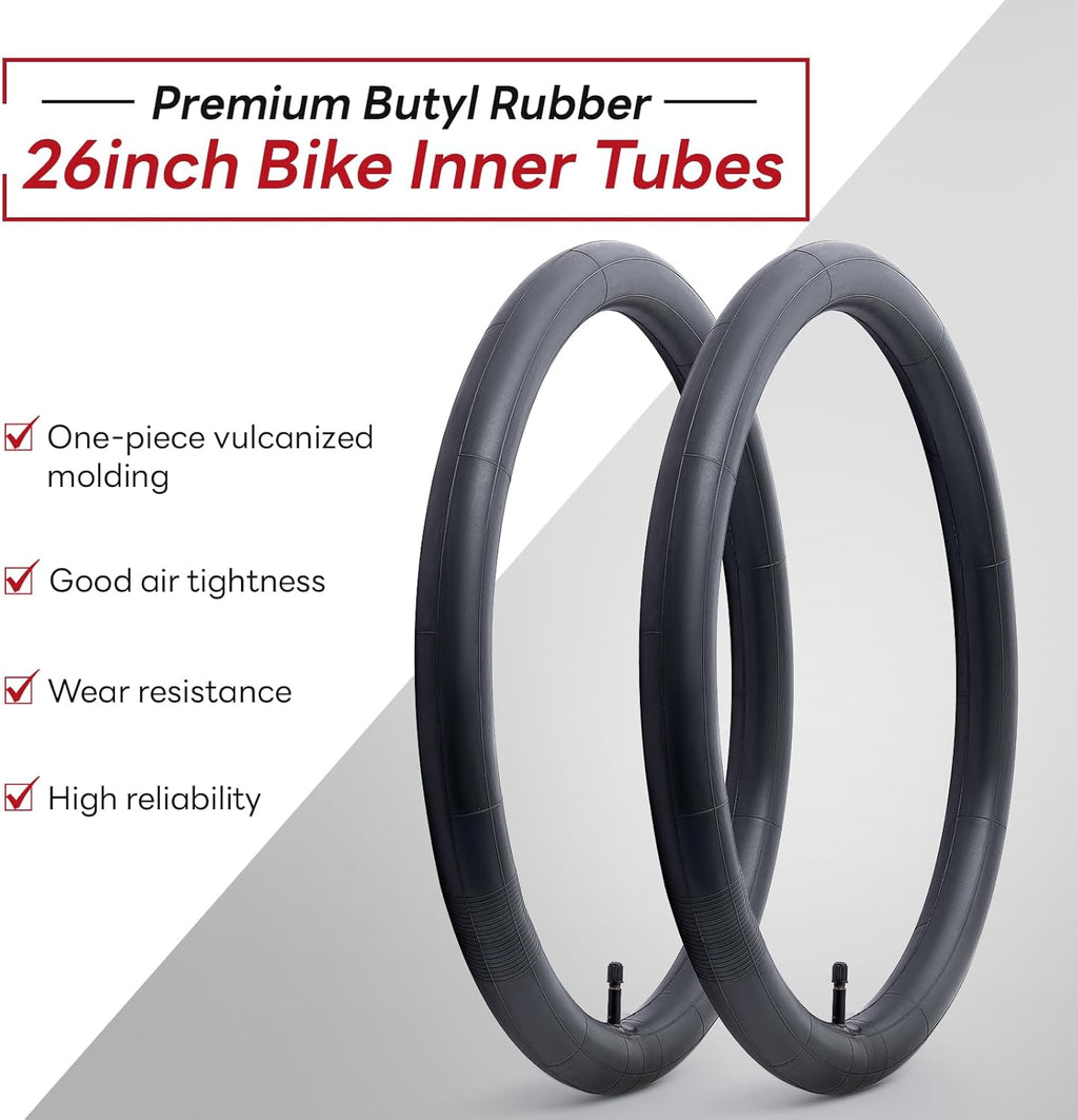 Reliable 26" Bike Tubes by [Brand Name] - Replacement Inner Tubes for City/Road/Mountain Cycling | AV32mm Schrader Valve (2 PCS)