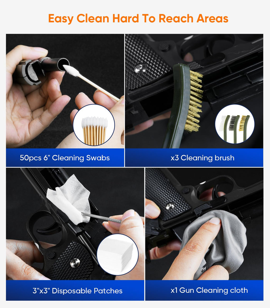 NIMOSY CLP Gun Cleaning Oil Kit-Includes 3.4oz Gun Oil 2oz Needle Lubricant, Gun Brushes Reusable Cloth Swabs and Patches,Gun Accessories Cleaner for Rifle Pistol Firearm Maintenance Gifts for Men