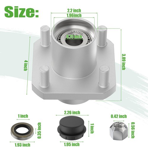 10L0L 2 Pack Front Wheel Hub Assembly for Club Car DS Golf Cart 1974-2003, Replace OEM 1011892, 11011102, 1011153, 1011889, 1011894