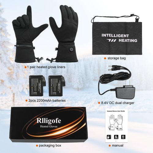 Rlligofe Heated Glove Liners for Men Women Rechargeable Heated Gloves with 3 Heat Settings, Thin Liners for Running Hiking Cycling Skiing Winter Activities