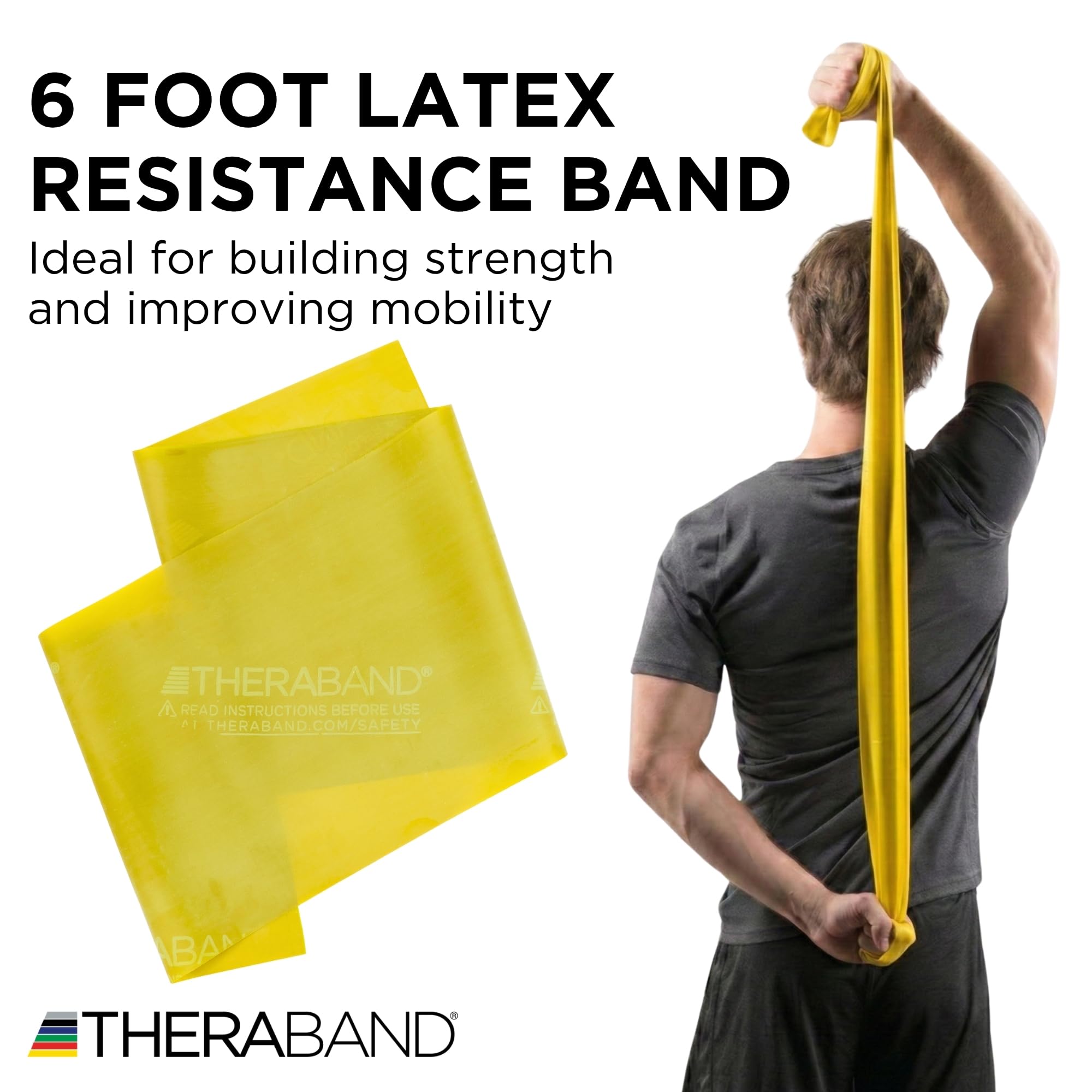 THERABAND Professional Resistance Band 6 Ft, Light Yellow Level 1, Latex Exercise Band for Physical Therapy, Strength Training, Pilates & Home Workouts