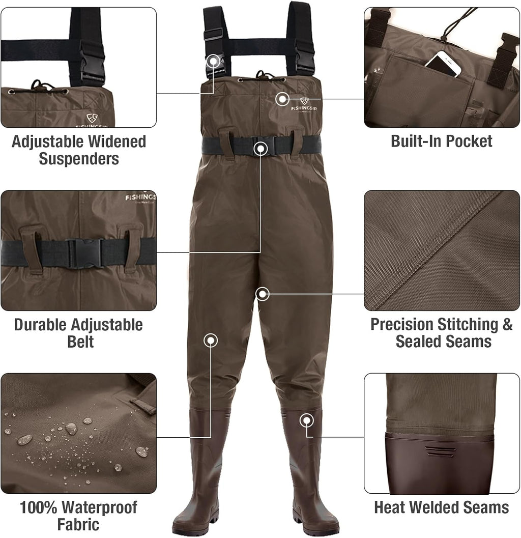 Skiennix Fishing Waders | Waterproof 2-Ply Nylon/PVC Chest Waders for Men & Women with Boots