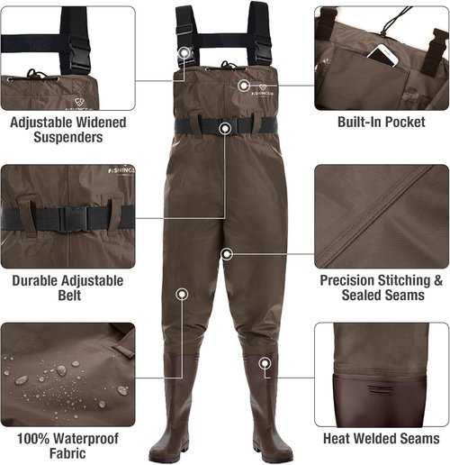 FISHINGSIR Fishing Waders - Waterproof 2-Ply Nylon/PVC Chest Waders for Men & Women with Boots