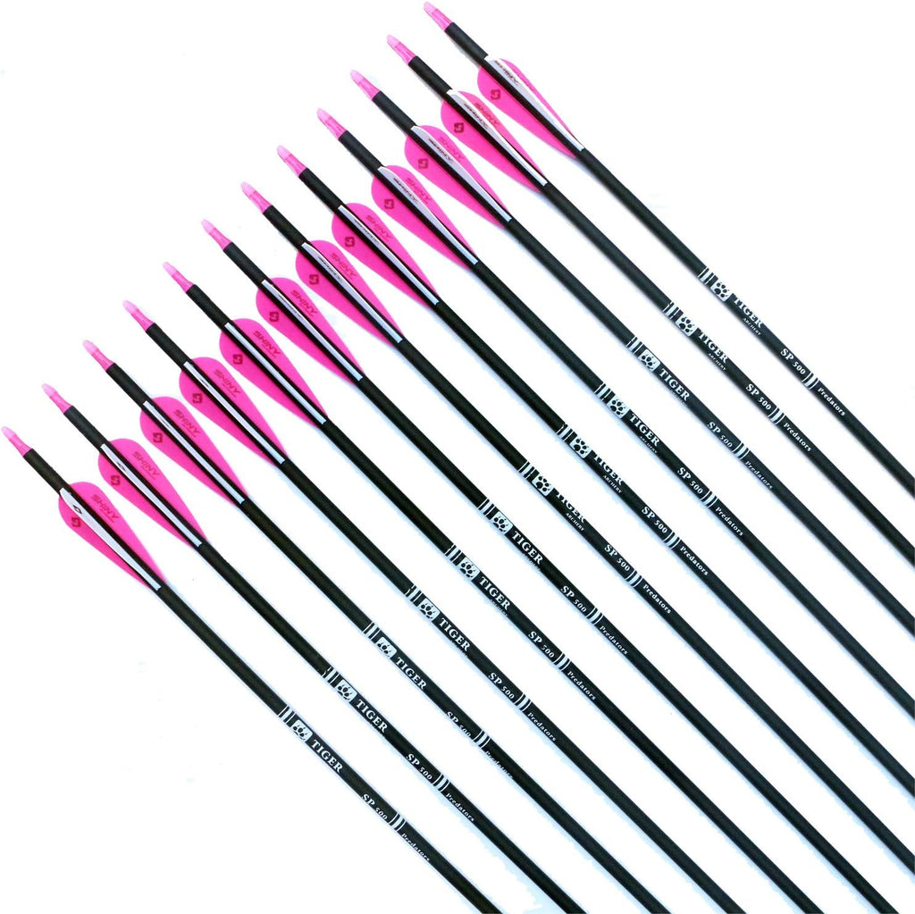 TIGER ARCHERY 30-Inch Carbon Hunting Arrows - Removable Tips for Compound & Recurve Bows | Pack of 12