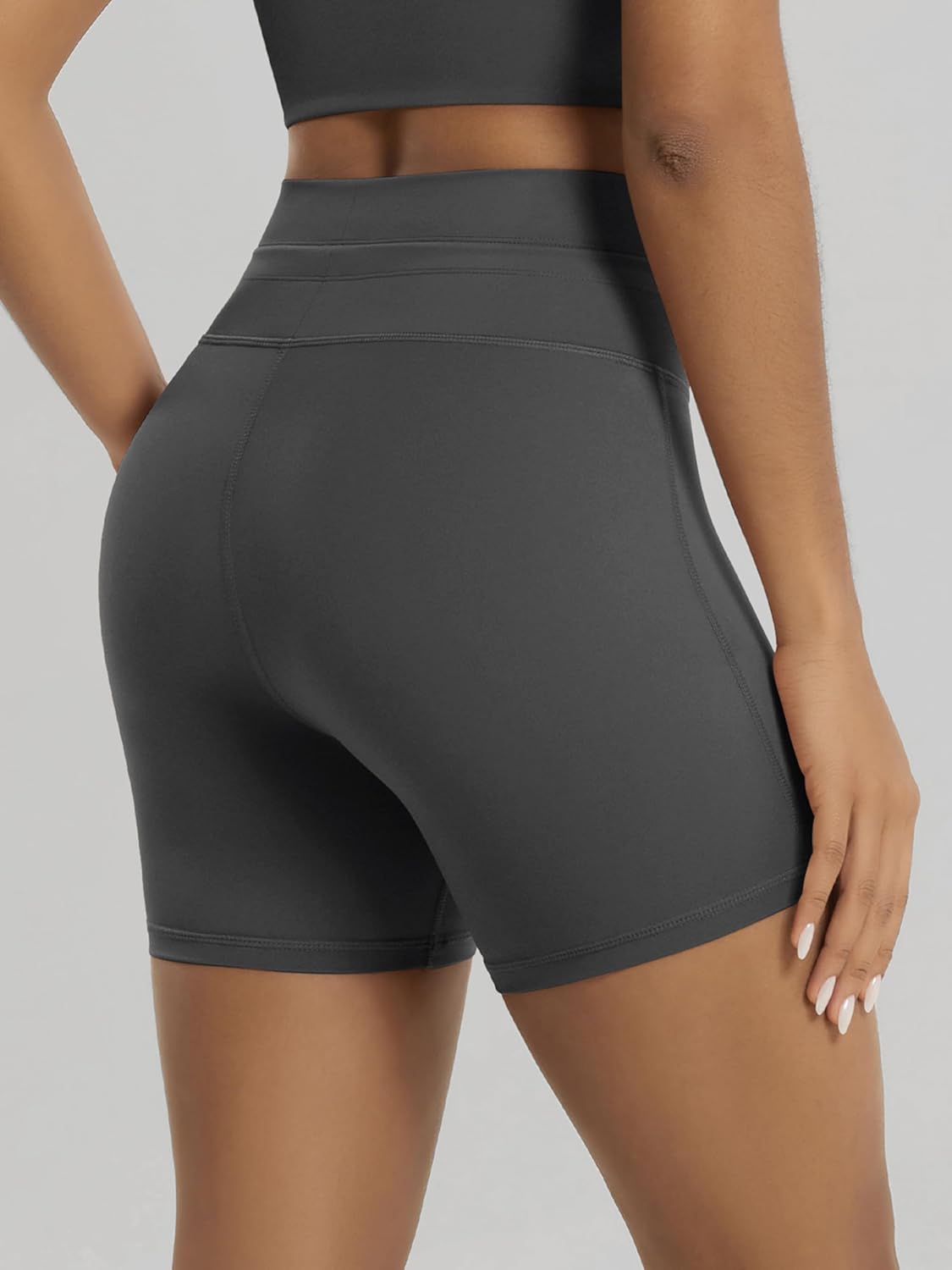 ODODOS Women's High Waist Workout Shorts - 5" Inseam Drawstring Tie Design for Yoga & Biking