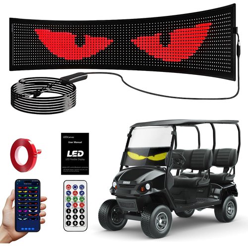 ZELTRI Golf Car Windshield Devil Eyes Light Sign, 23.4''x4.7'' Programmable LED Light Flexible Screen with APP and Remote Control-5V USB Digital Lighting Display for Golf Car, Cars & SUVs