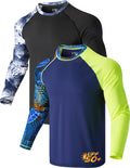 2 Pack Men’s Rash Guard Long Sleeve Swim Shirts UPF 50+ Sun Protection – Quick Dry Lightweight UV Fishing Surf Shirt (Set 1, Large)
