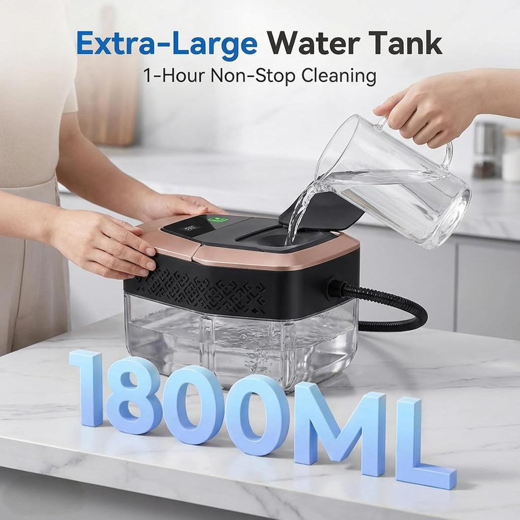 Skiennix Steam Cleaner - 3 Level Adjustable Pressurized Handheld Steamer | 10s Heat-Up, 1.9 Qt Tank for Home & Car Cleaning