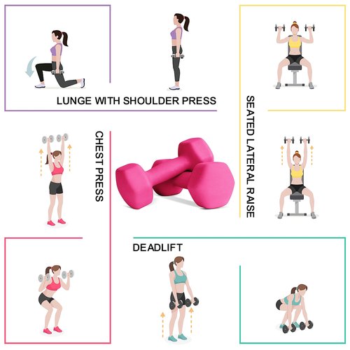 Balelinko Home Gym Equipment Workouts Strength Training Weight Loss Pilates Weights Yoga Sets Free Weights for Women, Men, Seniors and Youth, 8LB Pink, Pair