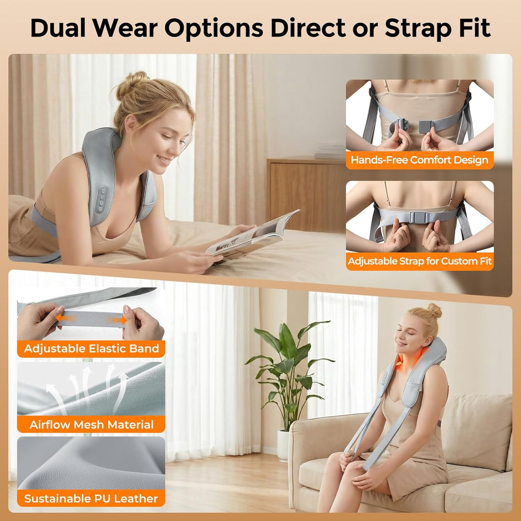 Skiennix Neck Massager - Shiatsu Heat Therapy for Pain Relief | Portable 6D Deep Tissue Massager (Gray)