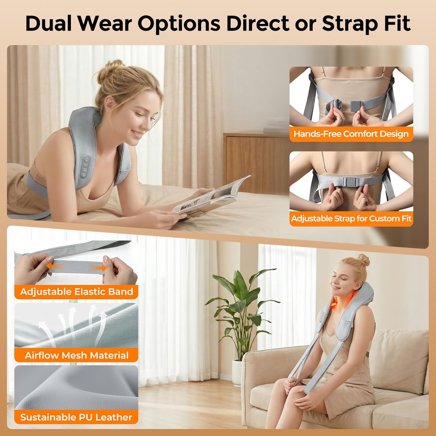 Skiennix Neck Massager - Shiatsu Heat Therapy for Pain Relief | Portable 6D Deep Tissue Massager (Gray)