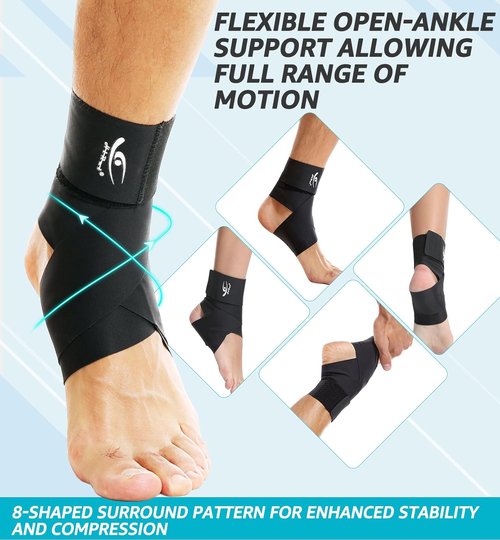 HiRui Ankle Brace - Ultrathin High-Elastic Support for Men, Women & Kids | Adjustable Straps for Sports & Injuries (Black, Medium, Pack of 2)