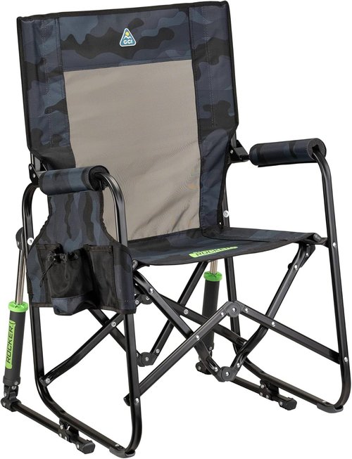 GCI Outdoor Stowaway Rocker - Portable Folding Chair in Stealth Camo for Ultimate Comfort