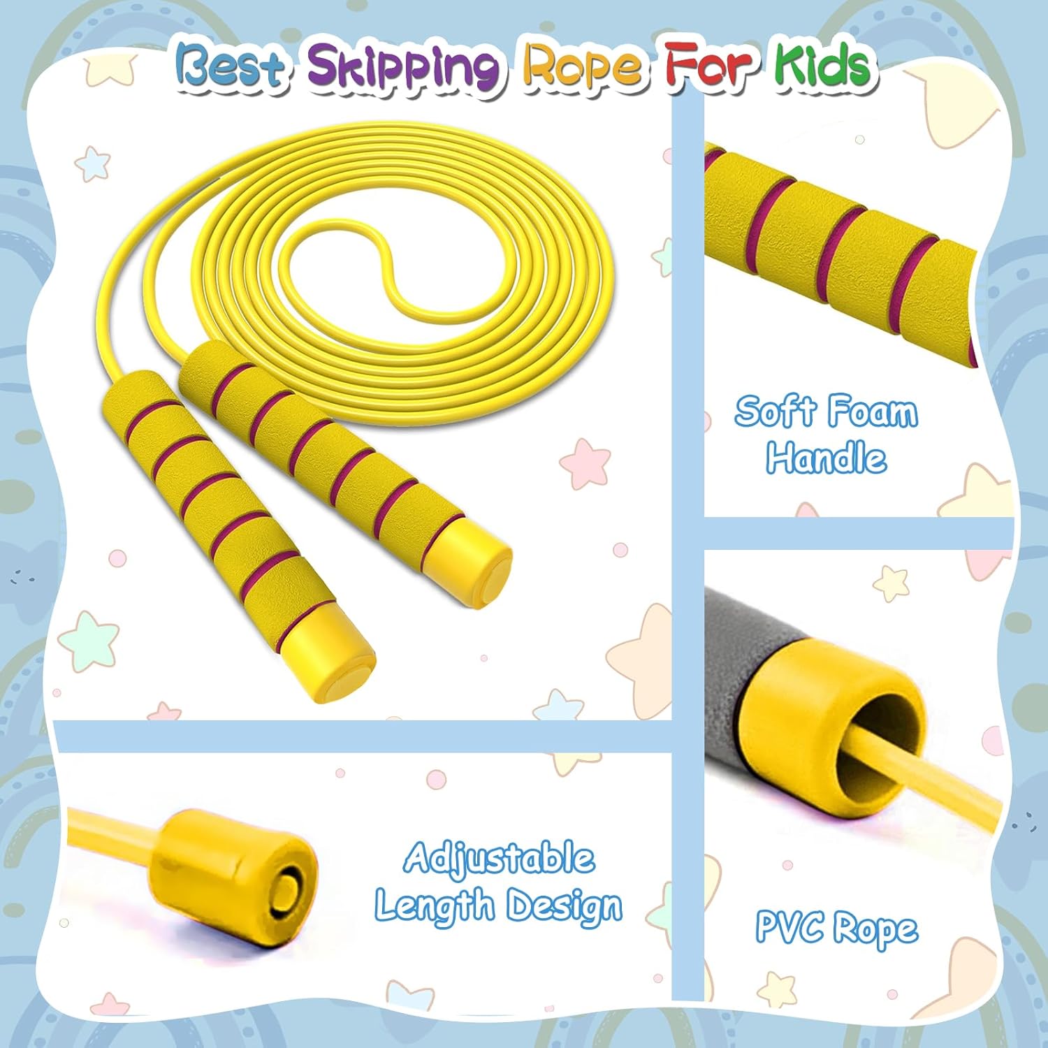 Skiennix Adjustable Jump Rope for Kids | Soft Foam Handles for Comfort | Perfect for Outdoor Fitness
