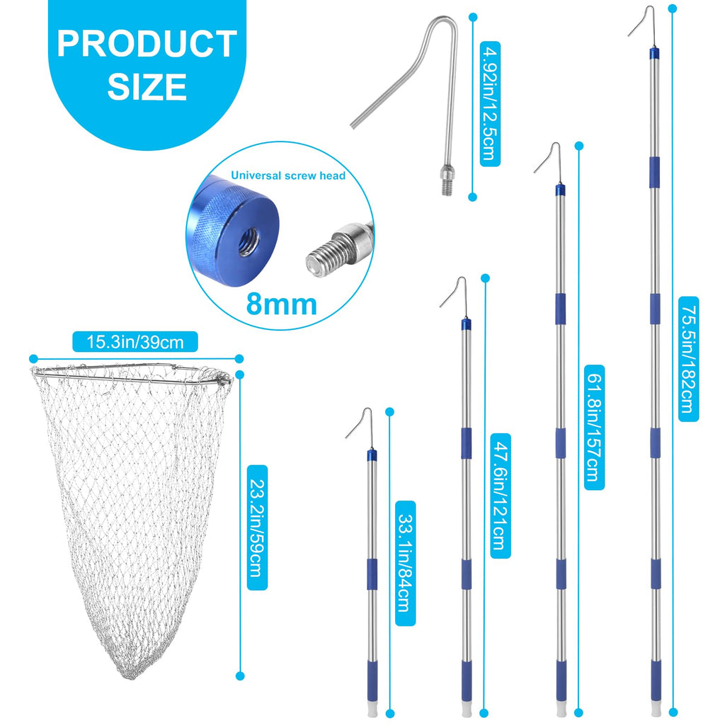 Chicken Catching Net ,Chicken Catcher Leg Hook , Extendable from 33" to 75.5" Made of Stainless Steel TubeSuitable for Catching Small Duck,Goose,Bird, Skunk Bat and Fishnet etc,（15.3 x 23.2 Inch Net）