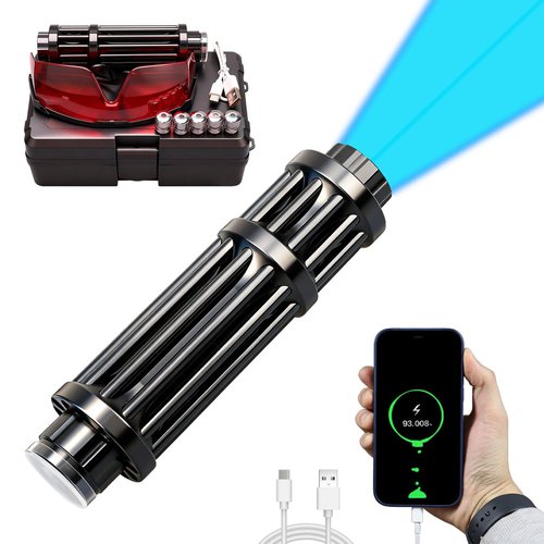 Blue Rechargeable LED Outdoor Flashlight, 6 Light Modes, Zoomable and Waterproof, Perfect for Camping, Hiking, and Fishing (USB)