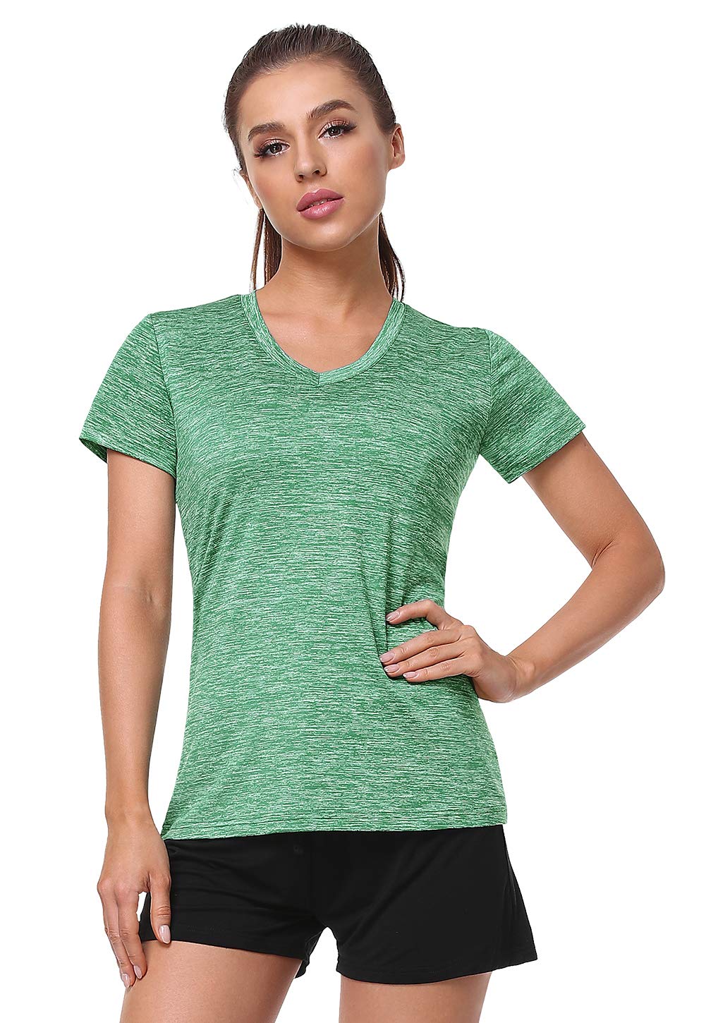 Cosy Pyro Women's Short Sleeve V-Neck Athletic T-Shirt Exercise Yoga Tees Dry Fit Gym Shirts Moisture Wicking Workout Tops Pack of 5 Black/Gray/Wine/Blue/Green S
