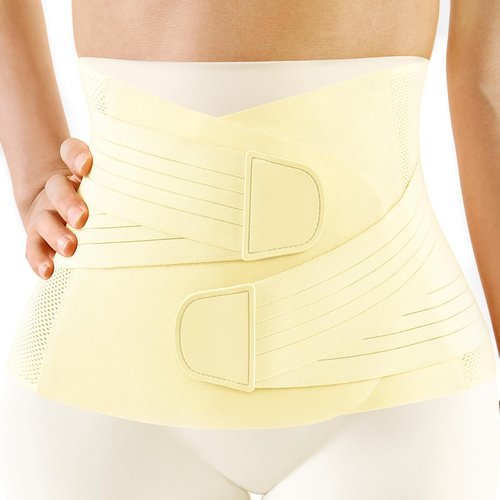 FREETOO Postpartum Belly Band - Soft Abdominal Binder with Back Support | Adjustable Compression, Size M, Cream