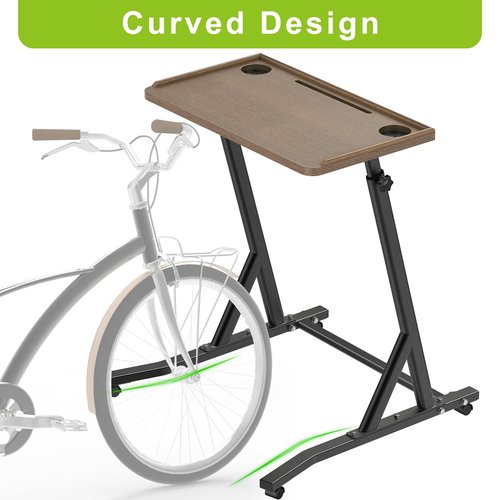 SELEWARE Indoor Cycling Desk Height Adjustable Workstation Standing Desk Wooden Laptop Desk Portable Bike Trainer Fitness Desk with Lockable Wheels for Indoor Cycling Treadmill & Office Use