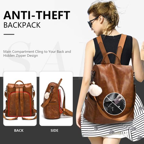 CHERUTY Women Backpack Purse PU Leather Anti-theft Casual Shoulder Bag Fashion Ladies Satchel Bags