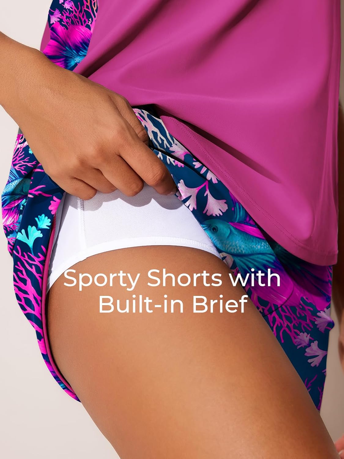 Summer Mae Blouson Tankini Swimsuits for Women 2026 Tummy Control Two Piece Bathing Suits with Sporty Pockets Swim Shorts