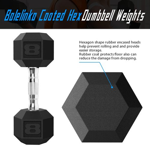 Balelinko Hex Dumbbells Free Weights Set with Metal Handles Rubber Encased Solid Cast Iron Hex Dumbbell in Pair, 8 LBS