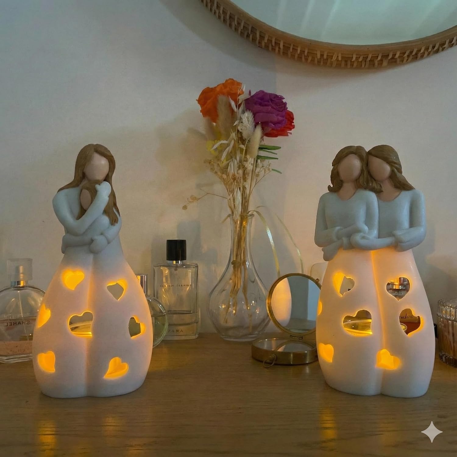 Sisters for Mom - Candle Holder Statue with Flickering LED Light | Unique Gift for Mother's Day, Birthdays & Friends