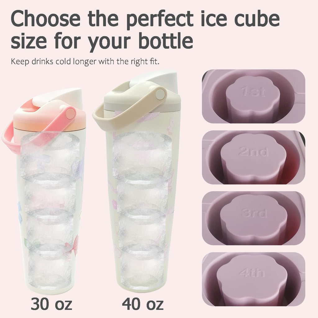Silicone Ice Cube Tray Compatible with Owala FreeSip Sway 30oz 40oz, FreeSip Tumbler 40oz,4 Size Hollow Ice Molds,BPA-Free Food-Grade Ice Mold for Tumbler Bottles & Cocktails(Lilac Bloom)