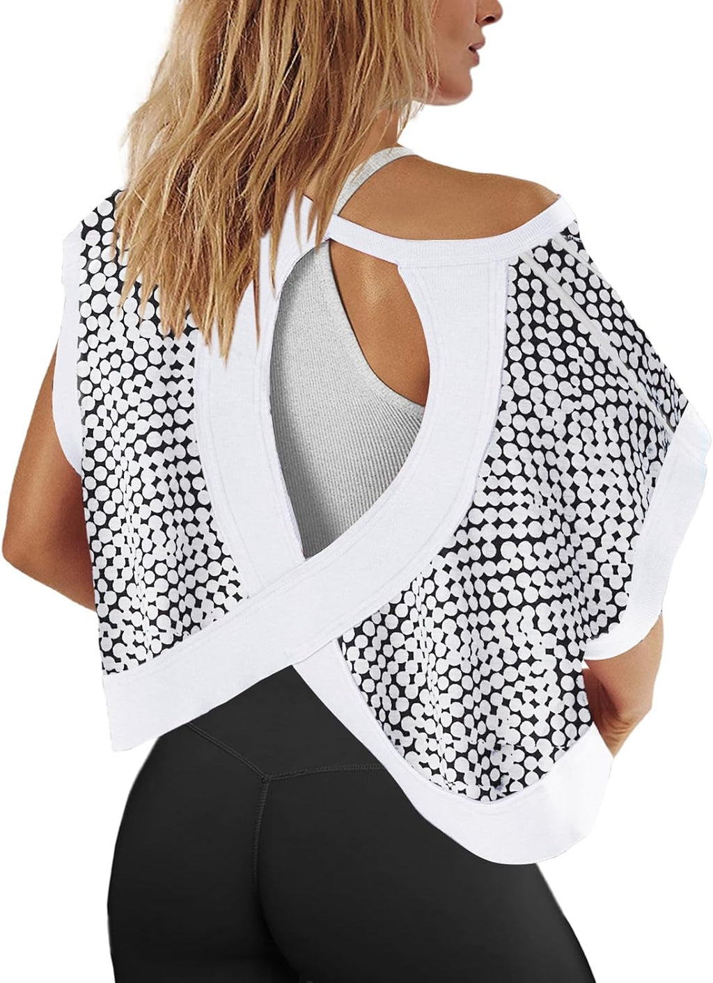 Panadila Women's Open Back Workout Top - Oversized Short Sleeve Athletic Tee in Stylish Design
